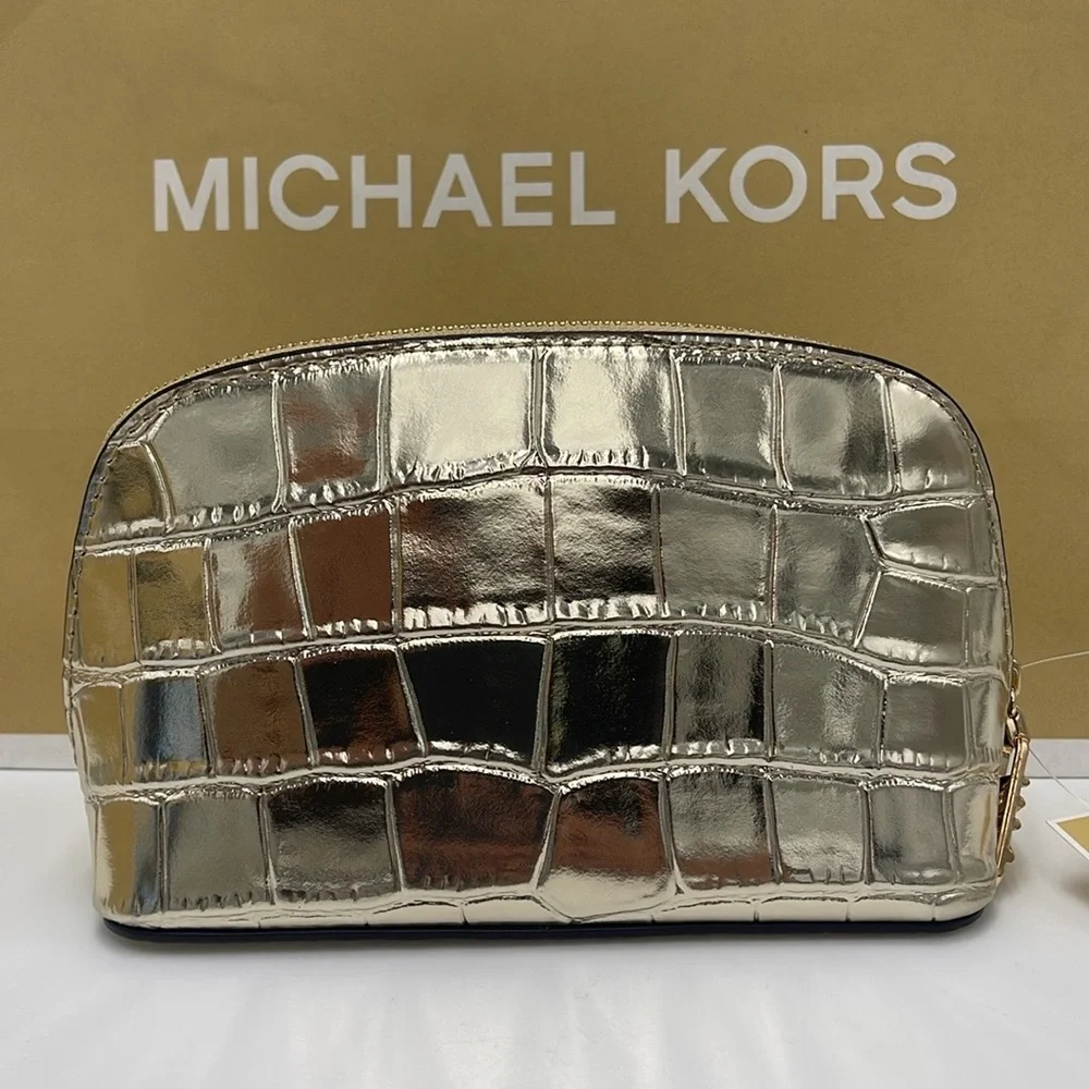 Michael Kors Empire Small Metallic Crocodile Embossed Leather Travel Pouch NWT